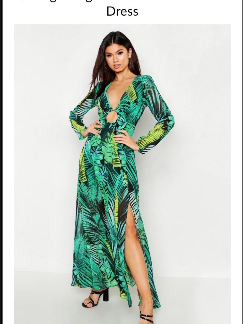 Boohoo Green Tropical Leaf Print Maxi Dress